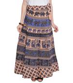 Beige Bagru Printed Cotton Wrap Around Long Skirt