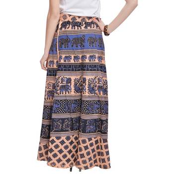 Beige Bagru Printed Cotton Wrap Around Long Skirt 2
