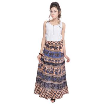 Beige Bagru Printed Cotton Wrap Around Long Skirt 3