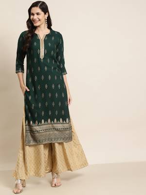 Jadegreen Rayon Printed Straight Kurta 1