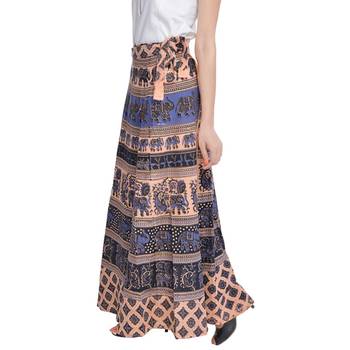 Beige Bagru Printed Cotton Wrap Around Long Skirt 4