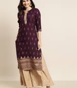 Wine Rayon Printed Straight Kurta