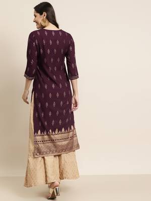 Wine Rayon Printed Straight Kurta 2