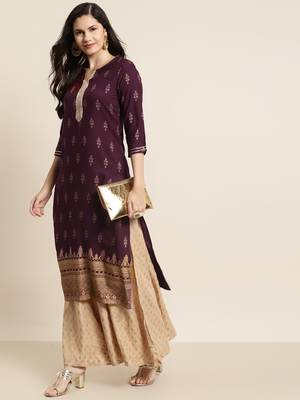 Wine Rayon Printed Straight Kurta 3