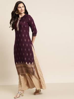 Wine Rayon Printed Straight Kurta 4