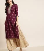 Burgundy Rayon Dobby Printed Straight Kurta