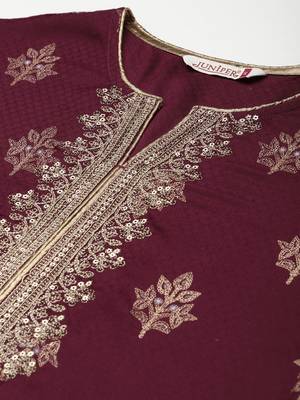 Burgundy Rayon Dobby Printed Straight Kurta 5