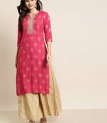 Fuschia Rayon Dobby Printed Straight Kurta