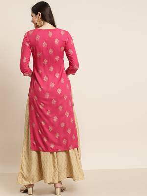 Fuschia Rayon Dobby Printed Straight Kurta 2