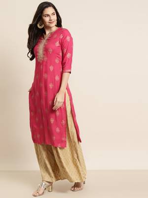 Fuschia Rayon Dobby Printed Straight Kurta 4