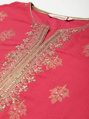 Fuschia Rayon Dobby Printed Straight Kurta 5