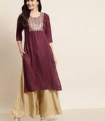 Burgundy Rayon Moss Embroidered Straight Kurta