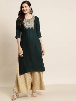 Jadegreen Rayon Moss Embroidered Straight Kurta 1