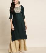 Jadegreen Rayon Moss Embroidered Straight Kurta