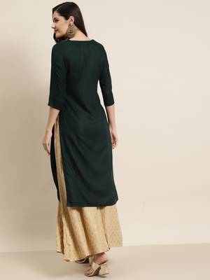 Jadegreen Rayon Moss Embroidered Straight Kurta 2