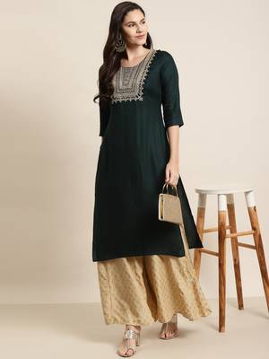 Jadegreen Rayon Moss Embroidered Straight Kurta 3