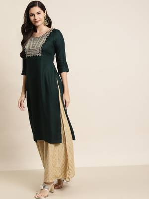 Jadegreen Rayon Moss Embroidered Straight Kurta 4