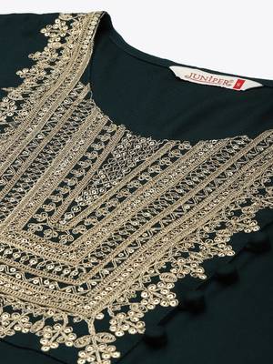 Jadegreen Rayon Moss Embroidered Straight Kurta 5