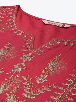 Fuschia Rayon Embroidery A-Line Dress 5