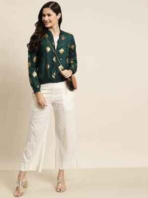 Jadegreen Poly Crepe Printed Straight Bomber Jacket 3