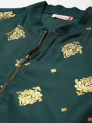 Jadegreen Poly Crepe Printed Straight Bomber Jacket 5