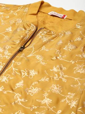 Mustard Poly Crepe Printed Straight Bomber Jacket 5