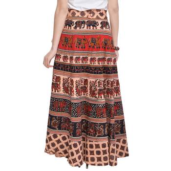Beige Bagru Printed Cotton Wrap Around Long Skirt 2