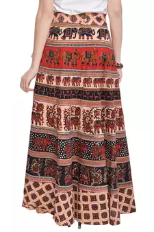Beige Bagru Printed Cotton Wrap Around Long Skirt