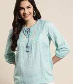 Mint Rayon Flex Embroidered Straight Top