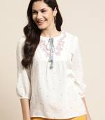 Offwhite Rayon Flex Embroidered Straight Top