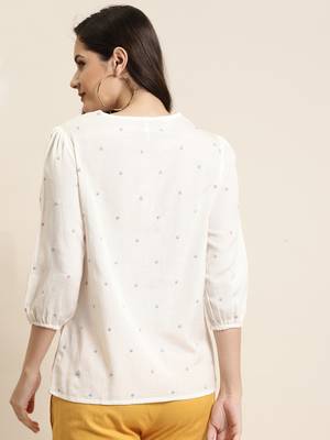 Offwhite Rayon Flex Embroidered Straight Top 2