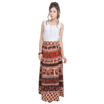 Beige Bagru Printed Cotton Wrap Around Long Skirt 3