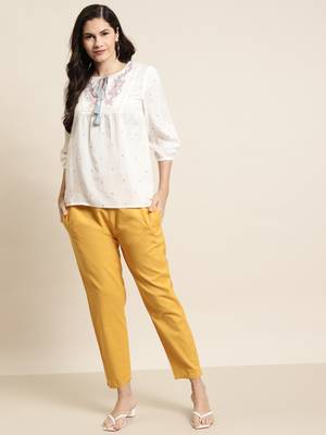 Offwhite Rayon Flex Embroidered Straight Top 3