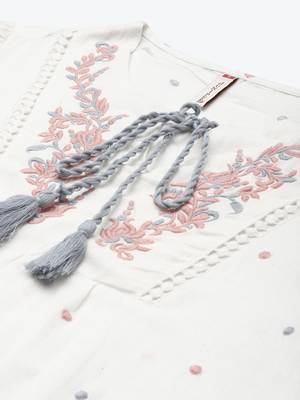 Offwhite Rayon Flex Embroidered Straight Top 5