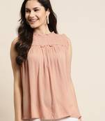 Peach Rayon Crepe Self Design Straight Top