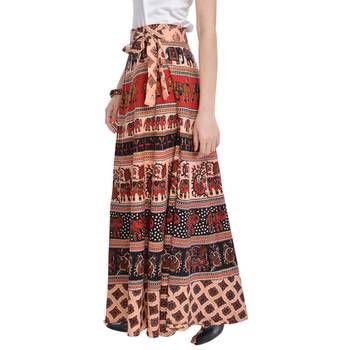 Beige Bagru Printed Cotton Wrap Around Long Skirt 4