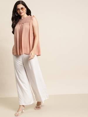Peach Rayon Crepe Self Design Straight Top 3