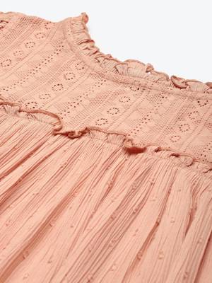 Peach Rayon Crepe Self Design Straight Top 5