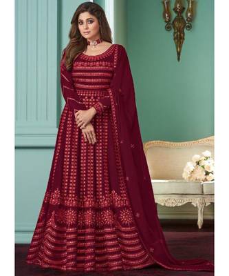 Maroon Embroidery georgette top & bottom with dupatta 1