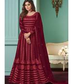 Maroon Embroidery georgette top & bottom with dupatta