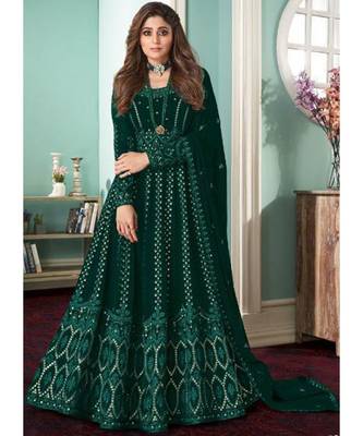 Green Embroidery georgette top & bottom with dupatta 1
