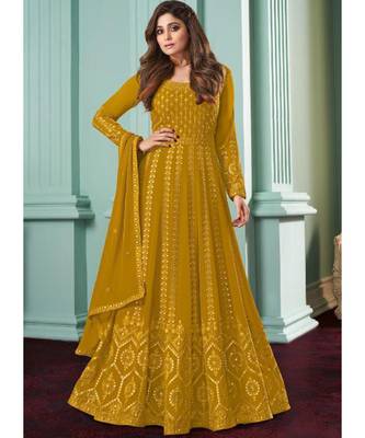 Yellow Embroidery georgette top & bottom with dupatta 1