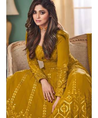 Yellow Embroidery georgette top & bottom with dupatta 2