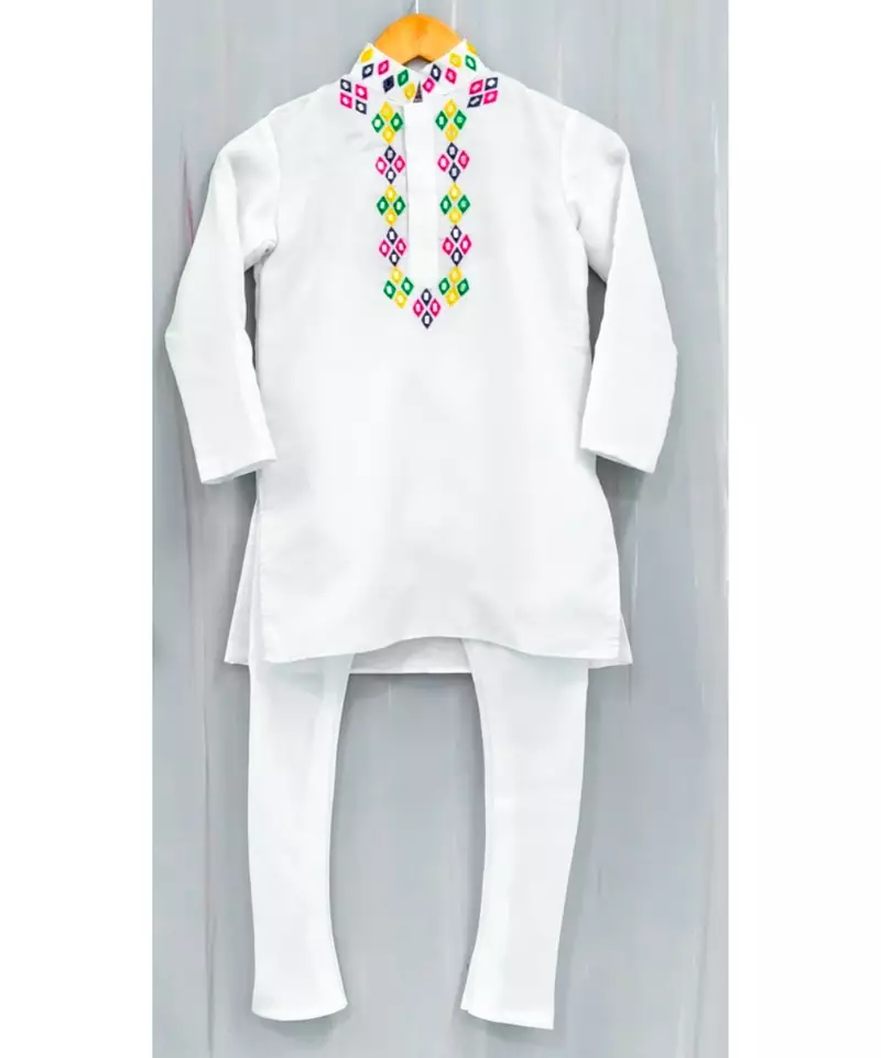 white mirror work kurta paijama