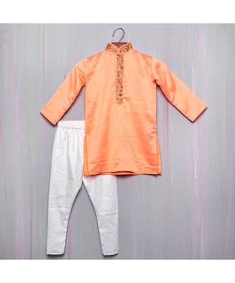 peach zari work chanderi kurta paijama 1