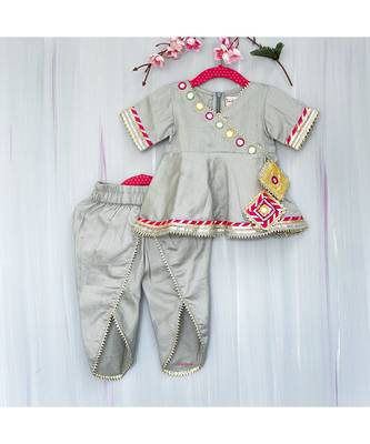 grey cotton mirror work dhoti kurta 1