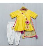 yellow white cotton mirror work dhoti kurta