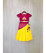 cotton silk magenta yellow lotus motif lehenga