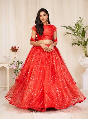 party wear red lehenga choli with duptta 1