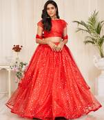 party wear red lehenga choli with duptta